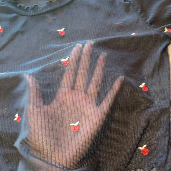Fashionnova Sheer Black Crop Top w/Roses 🌹 - Picture 2 of 4
